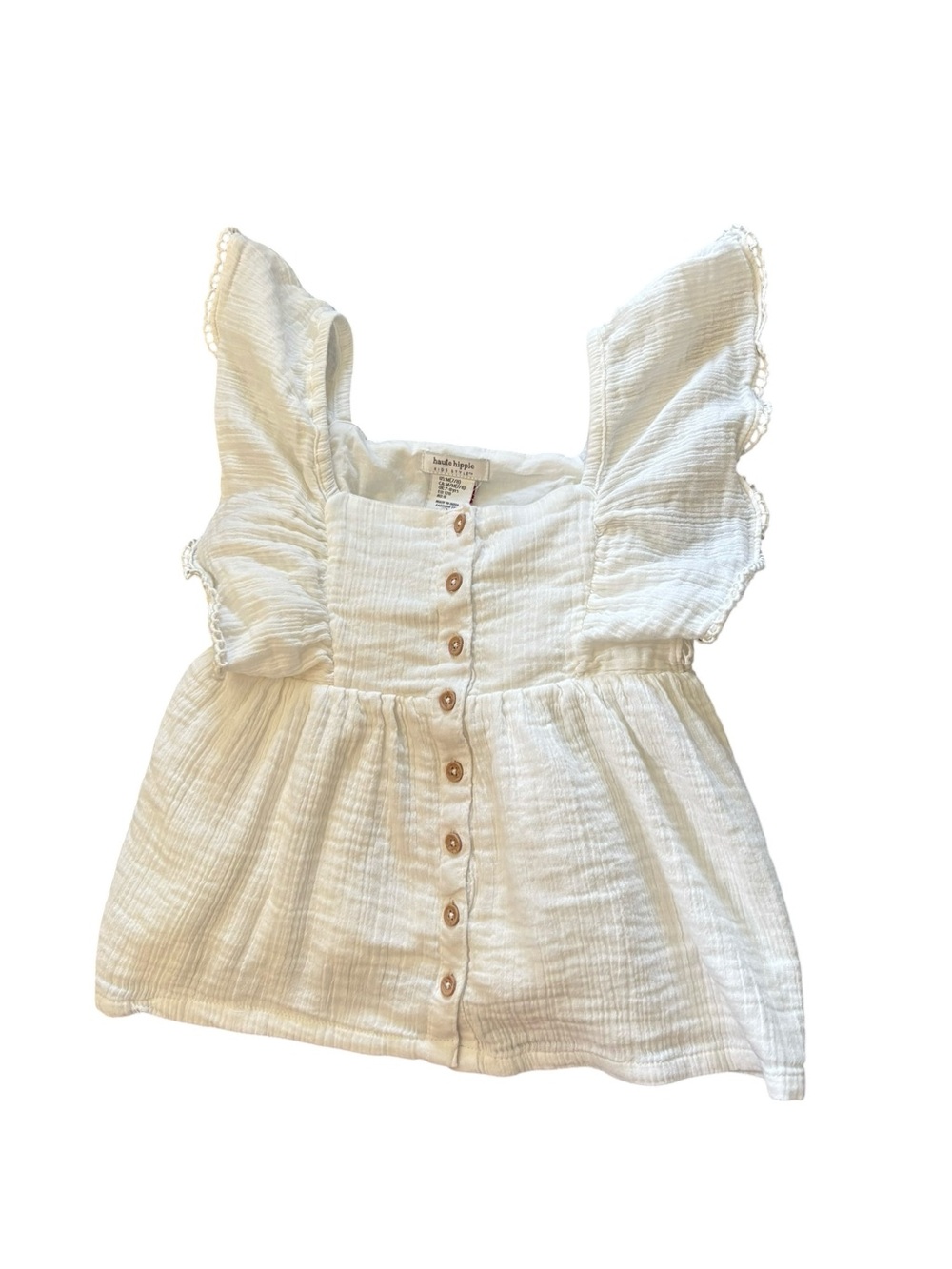 Haute Hippie Kids Gauze Baby Doll Top Sz 7/8 Cream Square Neck Ruffle Sleeve SS